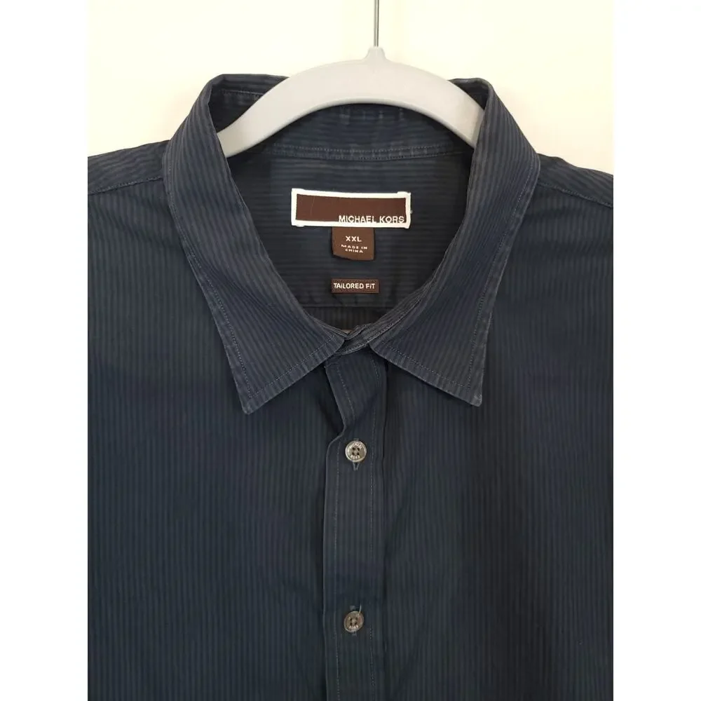 Michael Kors Button Down Shirt Stripe Ombre Men XXL Blue Long Sleeve Casual